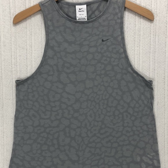 Nike Tops - Nike Pro Dri-FIT Tank Top Womens Small Gray Leopard Print Racerback Workout Tee